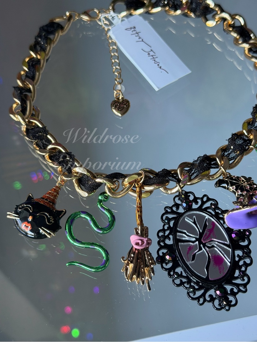 Betsey Johnson Halloween Collar Statement Necklace Witch Broom Spider Cat Snake - Picture 6 of 14